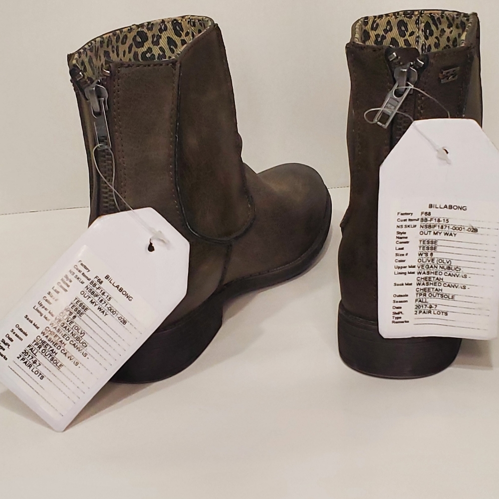 Billabong Distressed Brown Ankle Booties with Animal Print Lining - Picture 5 of 10